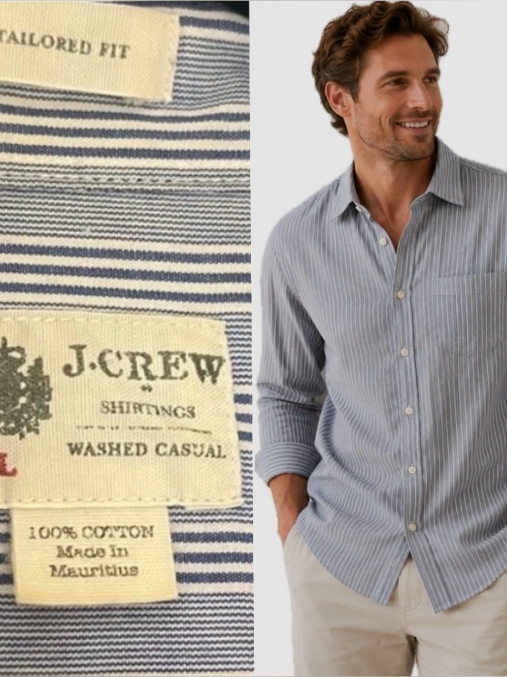 J. Crew, Men's Blue and white Striped Shirt 100% cotton Taylored fit, si…